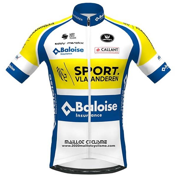 2020 Maillot Ciclismo Sport Vlaanderen-baloise Blanc Jaune Bleu Manches Courtes et Cuissard